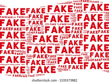 Waving red flag collage. Vector fake texts are placed into geometric red waving flag illustration. Patriotic illustration composed of flat fake texts.