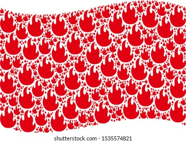 Waving red flag collage. Vector fire flame elements are combined into geometric red waving flag collage. Patriotic collage constructed of flat fire flame elements.