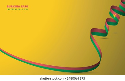 Waving red green burkina faso flag design in yellow background for burkina faso independence day background template