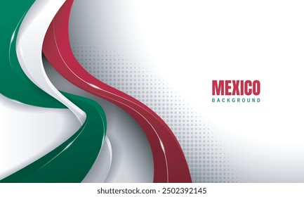 Waving red green and white 3d shapes  in white background. Mexico background design. Good template for mexico independence day or national day