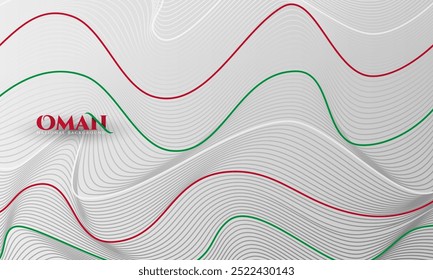 Linha branca verde e vermelha acenando no plano de fundo de linhas brancas. Bom modelo para o dia da independência de omã ou design do dia nacional de omã