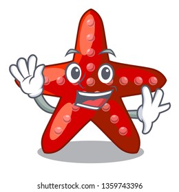 Waving red starfish animal on mascot sand