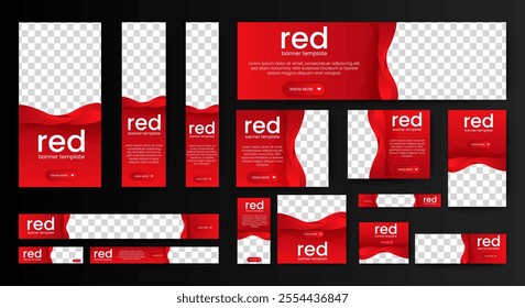 Waving Red Web Banner template design set. horizontal, vertical, square ad banners layout. vector