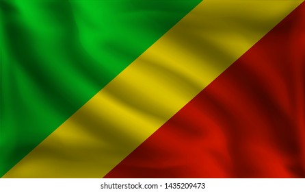 Waving Republic of Congo flag, the flag  Republic of Congo, vector illustration