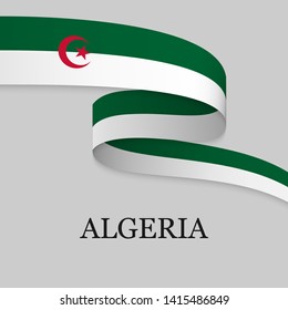 Waving ribbon or banner with flag of Algeria. Template for independence day poster design