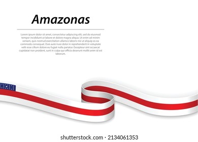 Waving ribbon or banner with flag of Amazonas is a state of Brazil