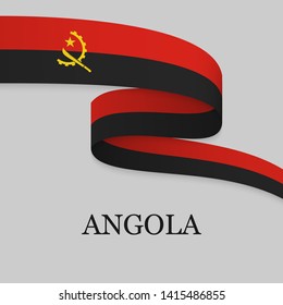 Waving ribbon or banner with flag of Angola. Template for independence day poster design