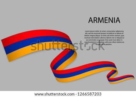 Waving ribbon or banner with flag of Armenia. Template for independence day poster design