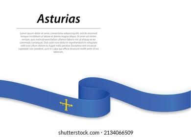 Waving ribbon or banner with flag of Asturias is a state of Spain