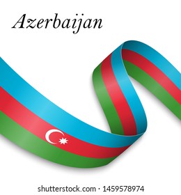 Waving ribbon or banner with flag of Azerbaijan. Template for independence day poster design