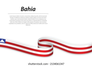 Waving ribbon or banner with flag of Bahia is a state of Brazil