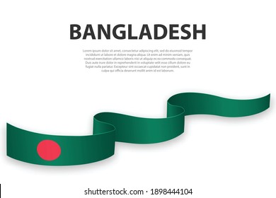 Waving ribbon or banner with flag of Bangladesh. Template for independence day poster design