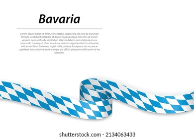 Bandera ondeando cinta o cartel con bandera de Baviera es un estado de Alemania