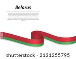 Waving ribbon or banner with flag of Belarus. Template for independence day poster design