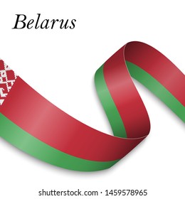 Waving ribbon or banner with flag of Belarus. Template for independence day poster design