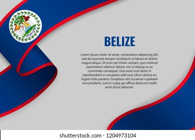 Waving ribbon or banner with flag of Belize. Template for poster design