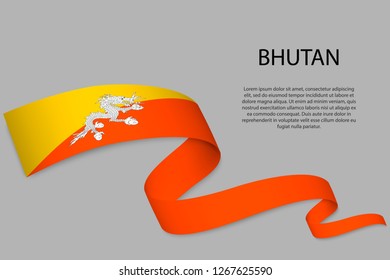 Waving ribbon or banner with flag of Bhutan. Template for independence day poster design
