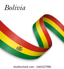 Waving ribbon or banner with flag of Bolivia. Template for independence day poster design