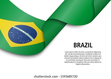 Waving ribbon or banner with flag of Brazil. Template for independence day poster design