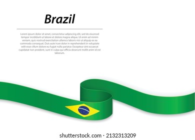 Bandera ondeando la cinta o pancarta con la bandera de Brasil. Plantilla para diseño de afiches del día de la independencia