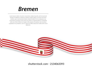Waving ribbon or banner with flag of Bremen is a state of Germany