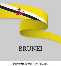 Waving ribbon or banner with flag of Brunei. Template for independence day poster design