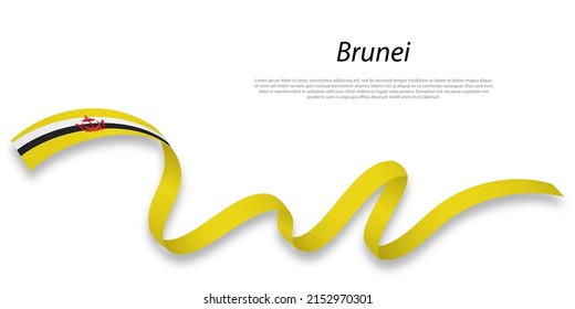 Waving ribbon or banner with flag of Brunei. Template for independence day poster design