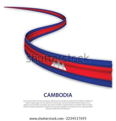 Waving ribbon or banner with flag of Cambodia. Template for independence day poster design