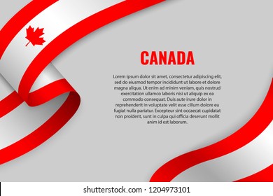 Waving ribbon or banner with flag of Canada. Template for poster design