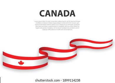 Waving ribbon or banner with flag of Canada. Template for independence day poster design