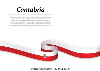 Waving ribbon or banner with flag of Cantabria is a state of Spain