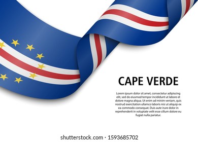 Waving ribbon or banner with flag of Cape Verde. Template for independence day poster design