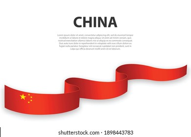 Waving ribbon or banner with flag of China. Template for independence day poster design