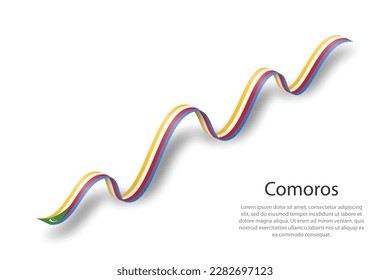 Waving ribbon or banner with flag of Comoros. Template for independence day