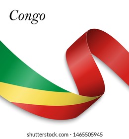 Waving ribbon or banner with flag of Congo. Template for independence day poster design