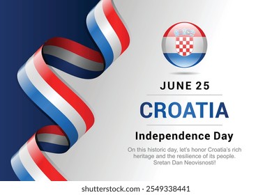 Waving ribbon or banner with flag of Croatia. Template for independence day