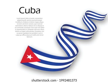 Waving ribbon or banner with flag of Cuba. Template for independence day poster design