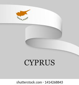 Waving ribbon or banner with flag of Cyprus. Template for independence day poster design