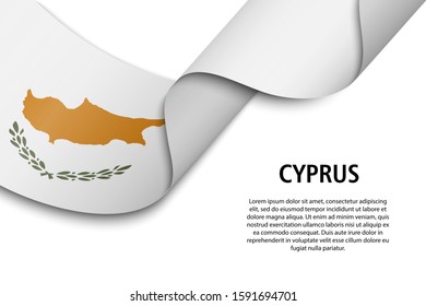 Waving ribbon or banner with flag of Cyprus. Template for independence day poster design