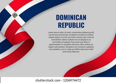 Banner ondeando una cinta o pancarta con bandera de República Dominicana. Plantilla para diseño de afiches