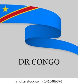 Waving Ribbon Or Banner With Flag Of DR Congo. Template For Independence Day Poster Design