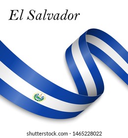 Waving ribbon or banner with flag of El Salvador. Template for independence day poster design