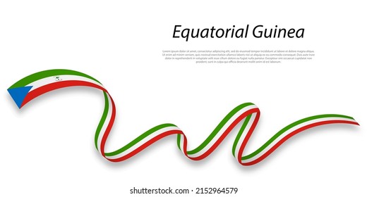 Waving ribbon or banner with flag of Equatorial Guinea. Template for independence day poster design