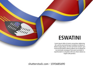 Waving ribbon or banner with flag of Eswatini. Template for independence day poster design