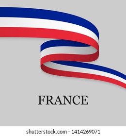 Waving ribbon or banner with flag of France. Template for independence day poster design