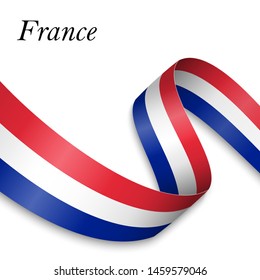 Waving ribbon or banner with flag of France. Template for independence day poster design