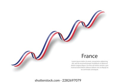 Waving ribbon or banner with flag of France. Template for independence day