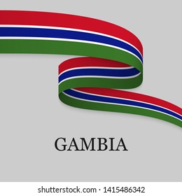 Waving ribbon or banner with flag of Gambia. Template for independence day poster design