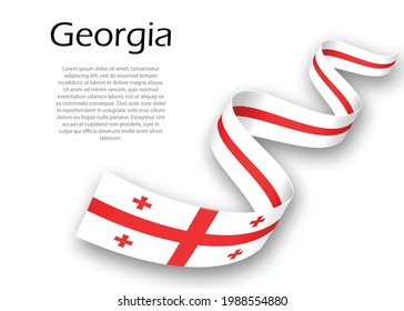 Waving ribbon or banner with flag of Georgia. Template for independence day poster design