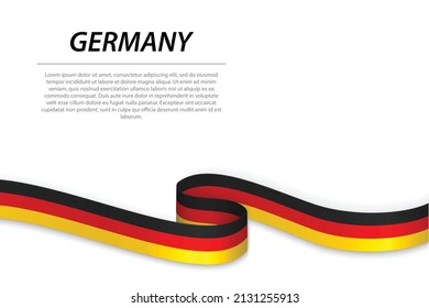 Bandera ondeando la cinta o pancarta con bandera de Alemania. Plantilla para diseño de afiches del día de la independencia